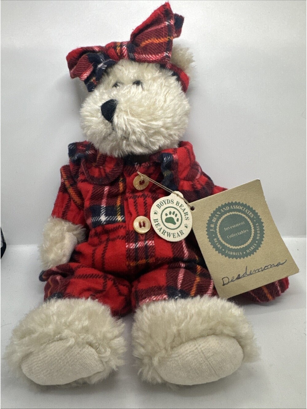 Boyds Bears Desdemona T. Witebred #912075 Red Plaid Flannel Pajamas 11” Retired
